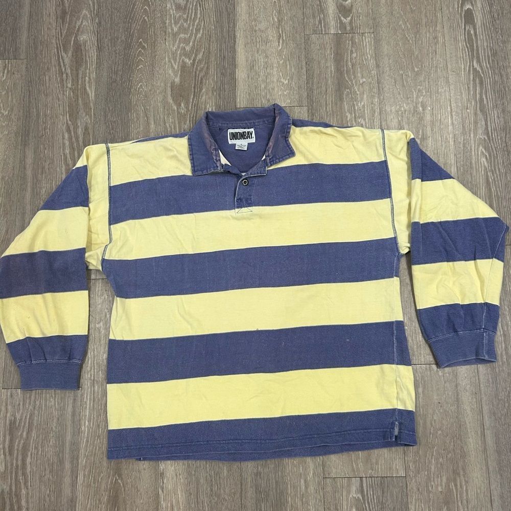 Vintage 90's Unionbay Rugby Top Striped- Blue And Yellow- Small